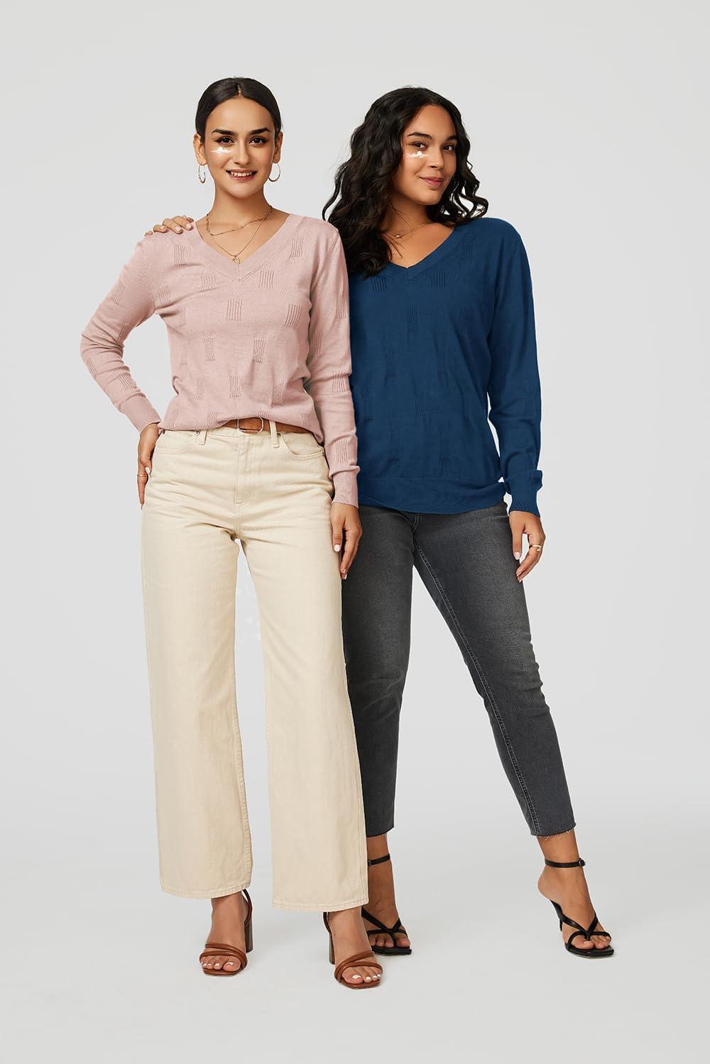 imageArachampampCloz Womens Soft V Neck Long Sleeve Fall Casual Regular Fit Sweater TopsBlue