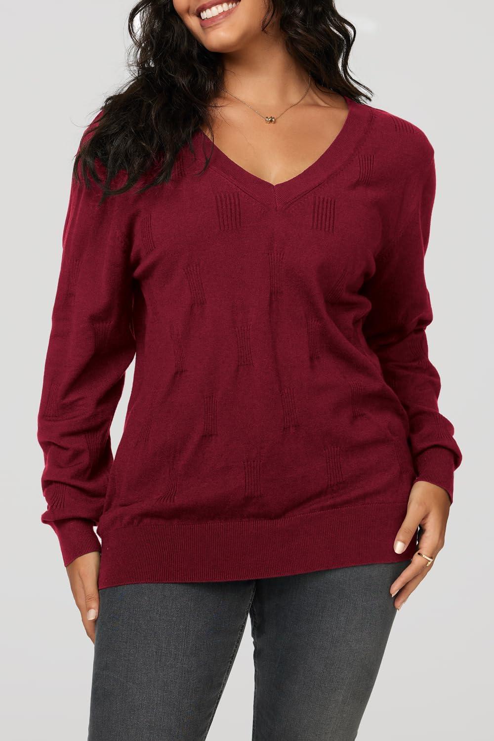 imageArachampampCloz Womens Soft V Neck Long Sleeve Fall Casual Regular Fit Sweater TopsBurgundy