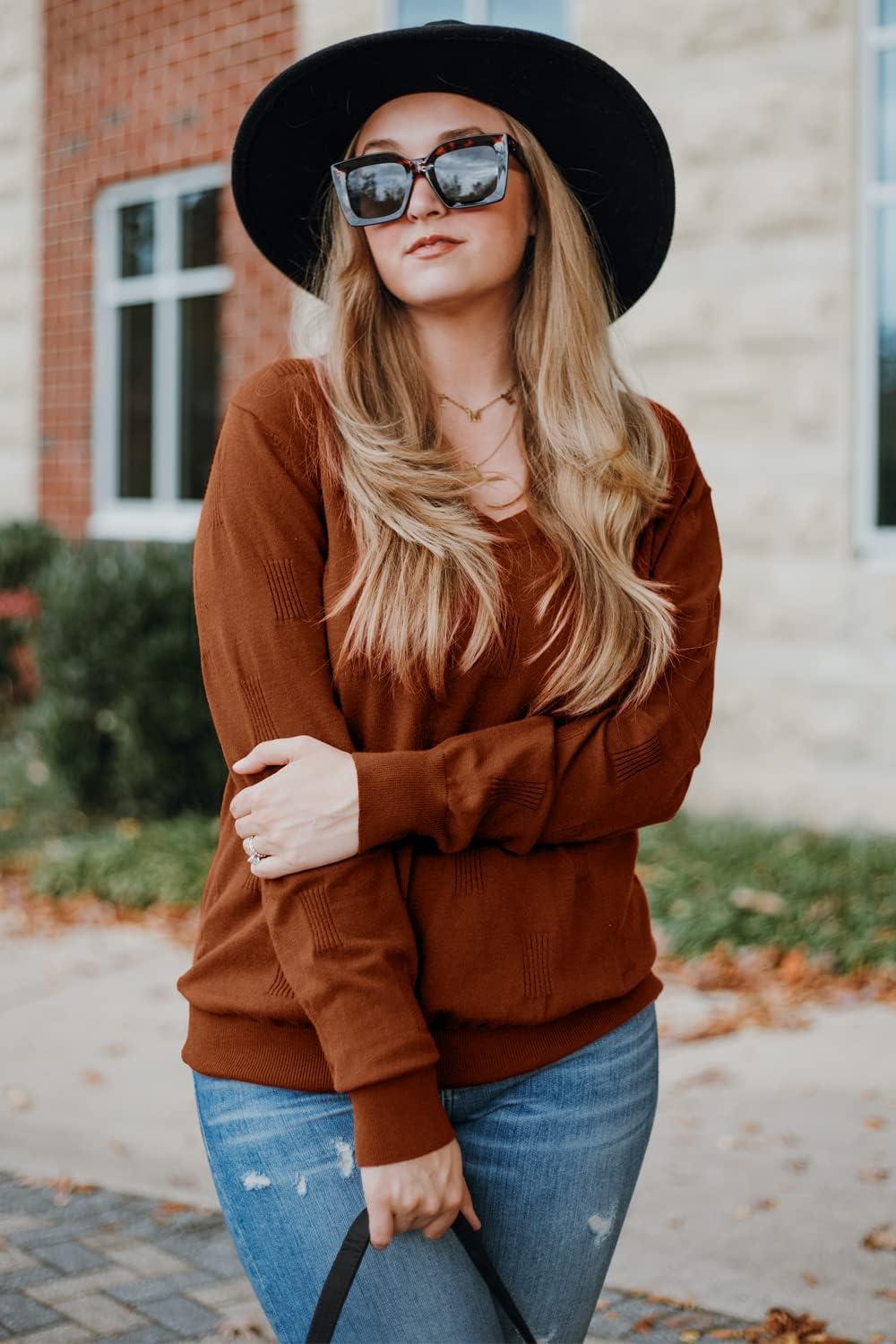 imageArachampampCloz Womens Soft V Neck Long Sleeve Fall Casual Regular Fit Sweater TopsCaramel