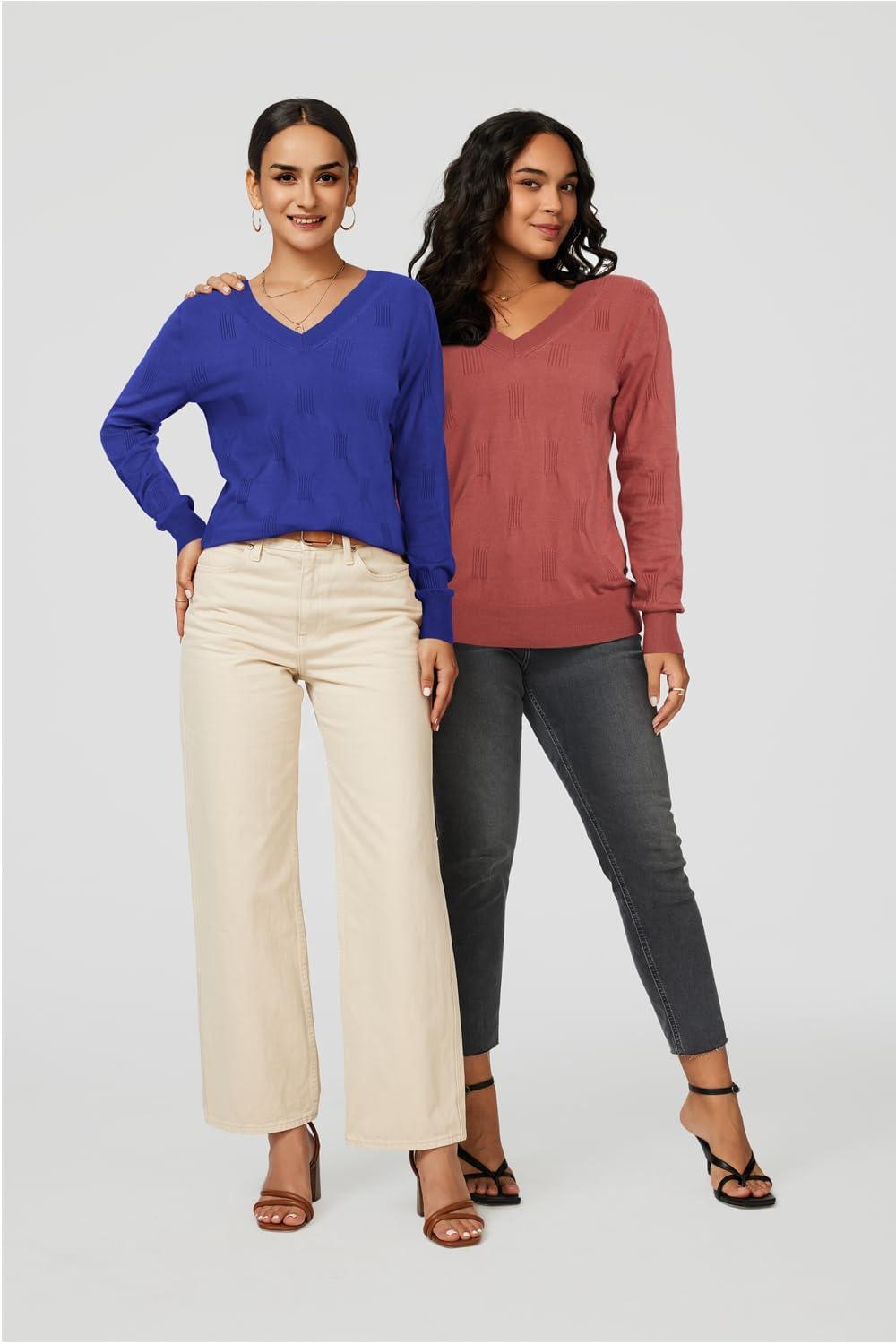 imageArachampampCloz Womens Soft V Neck Long Sleeve Fall Casual Regular Fit Sweater TopsCoral Red