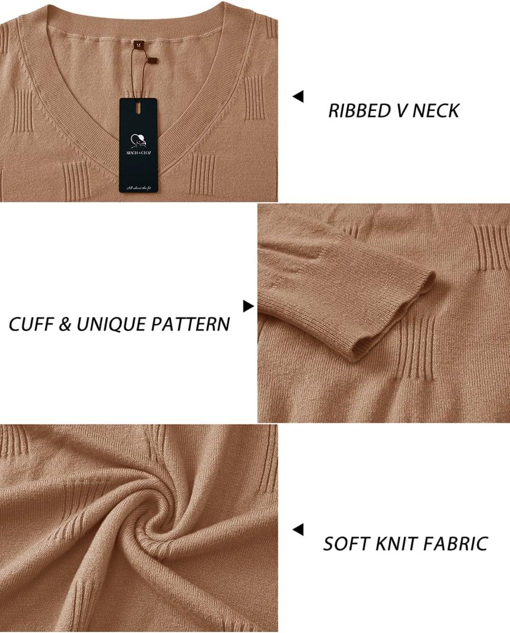 imageArachampampCloz Womens Soft V Neck Long Sleeve Fall Casual Regular Fit Sweater TopsDark Apricot