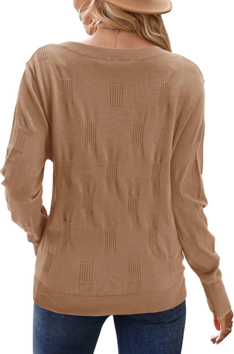 imageArachampampCloz Womens Soft V Neck Long Sleeve Fall Casual Regular Fit Sweater TopsDark Apricot