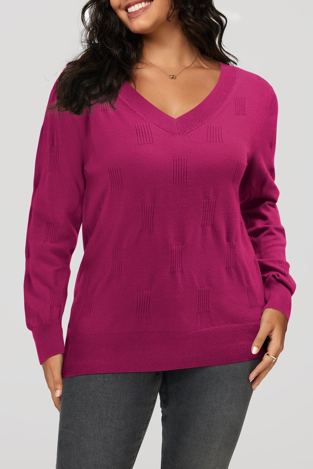 imageArachampampCloz Womens Soft V Neck Long Sleeve Fall Casual Regular Fit Sweater TopsDark Rose