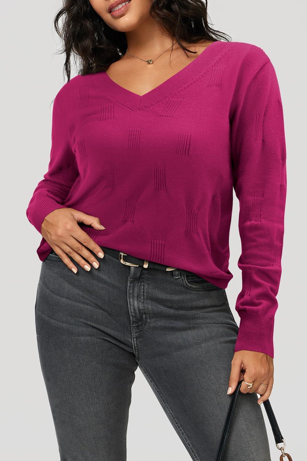 imageArachampampCloz Womens Soft V Neck Long Sleeve Fall Casual Regular Fit Sweater TopsDark Rose