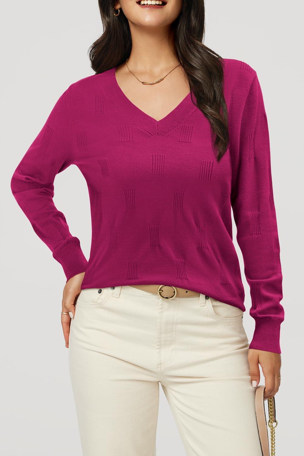 imageArachampampCloz Womens Soft V Neck Long Sleeve Fall Casual Regular Fit Sweater TopsDark Rose