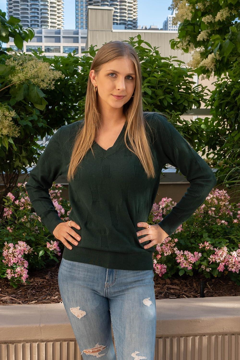 imageArachampampCloz Womens Soft V Neck Long Sleeve Fall Casual Regular Fit Sweater TopsGreen