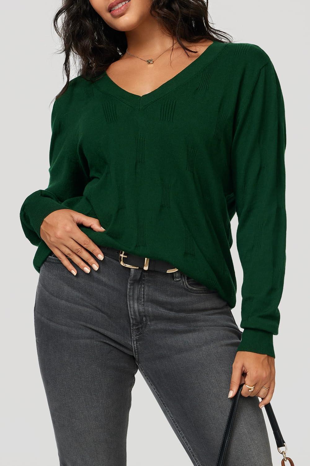 imageArachampampCloz Womens Soft V Neck Long Sleeve Fall Casual Regular Fit Sweater TopsGreen