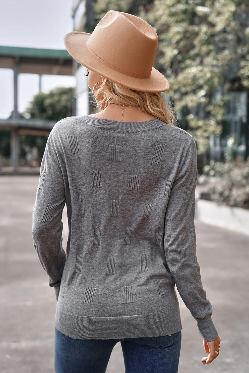 imageArachampampCloz Womens Soft V Neck Long Sleeve Fall Casual Regular Fit Sweater TopsGrey