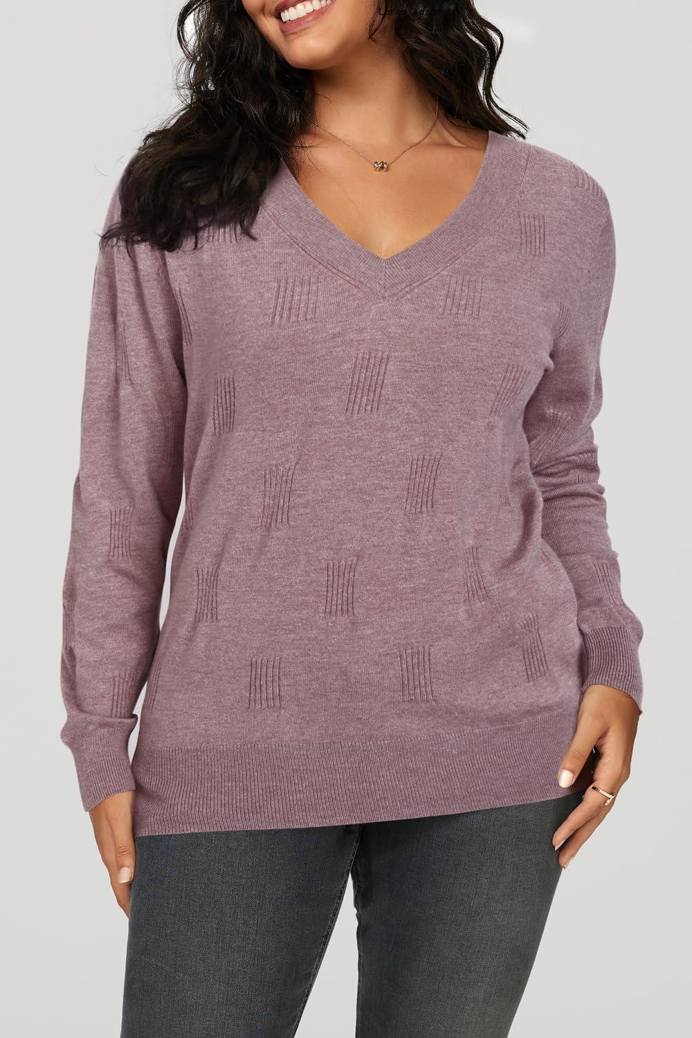 imageArachampampCloz Womens Soft V Neck Long Sleeve Fall Casual Regular Fit Sweater TopsHeather Khaki