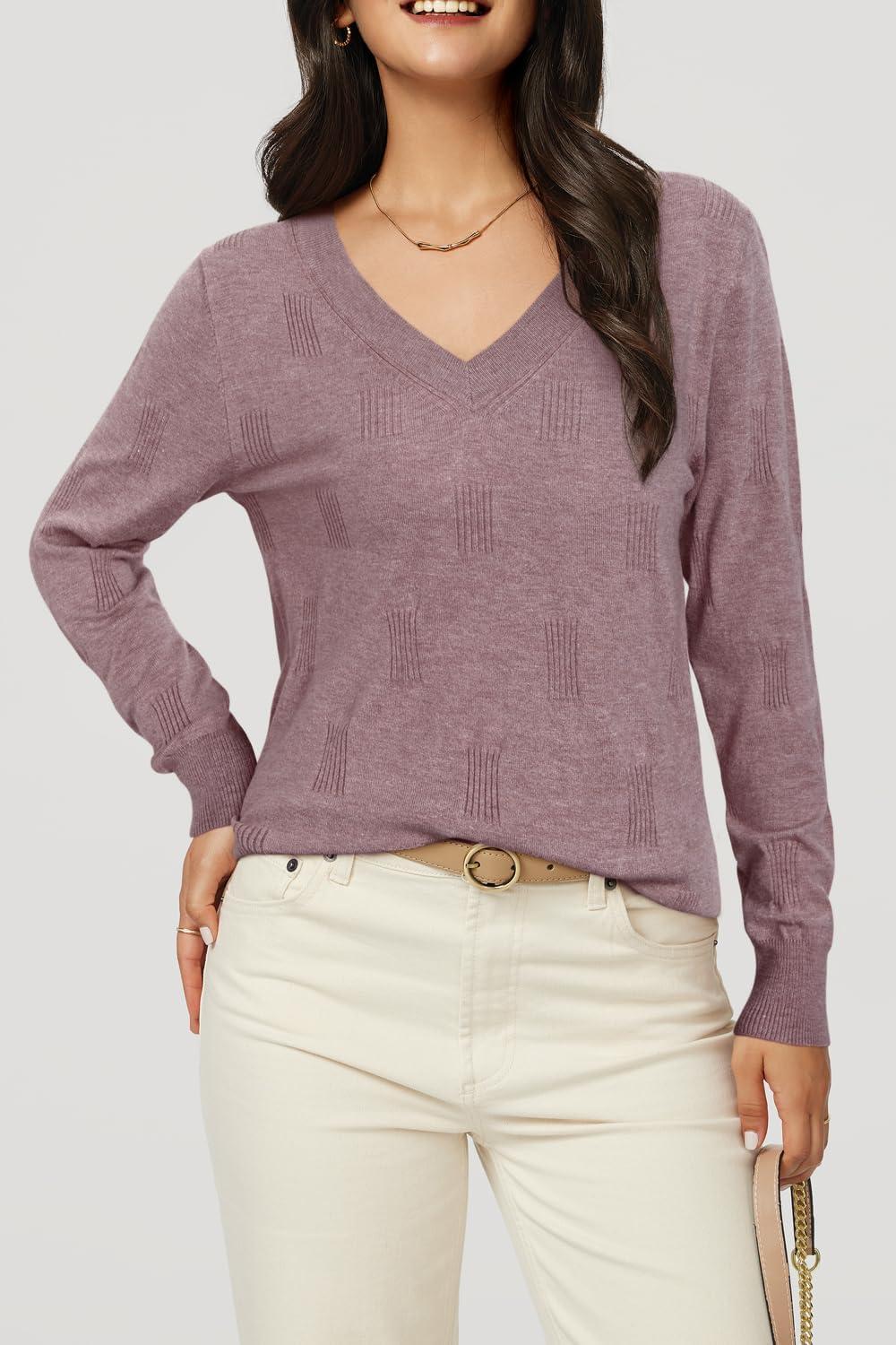 imageArachampampCloz Womens Soft V Neck Long Sleeve Fall Casual Regular Fit Sweater TopsHeather Khaki