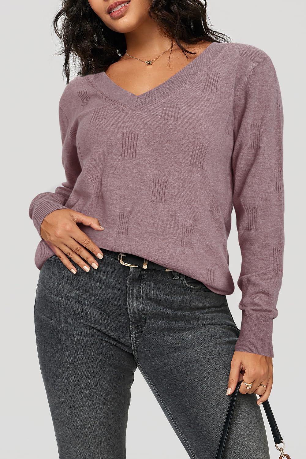 imageArachampampCloz Womens Soft V Neck Long Sleeve Fall Casual Regular Fit Sweater TopsHeather Khaki