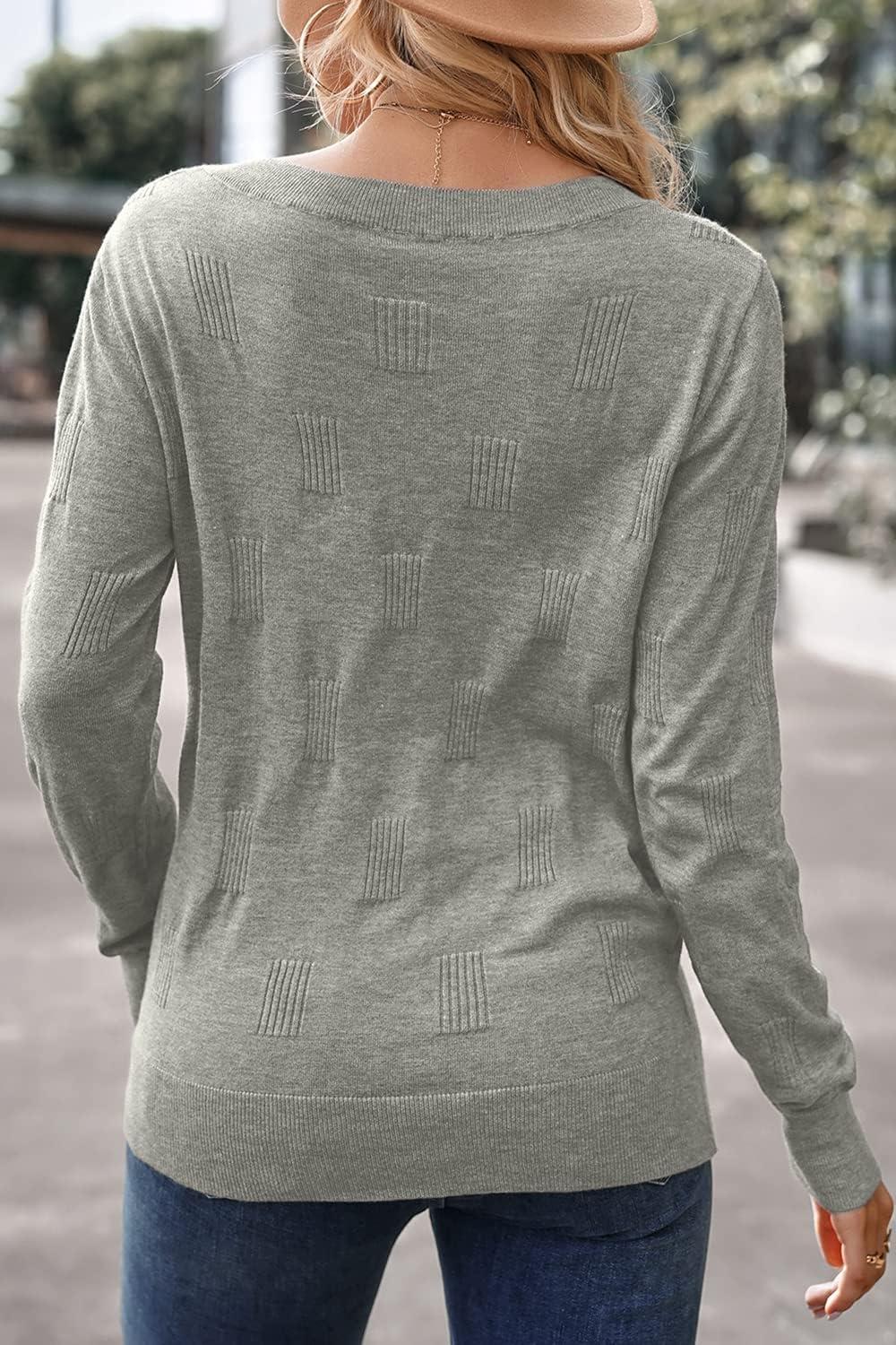 imageArachampampCloz Womens Soft V Neck Long Sleeve Fall Casual Regular Fit Sweater TopsLight Grey