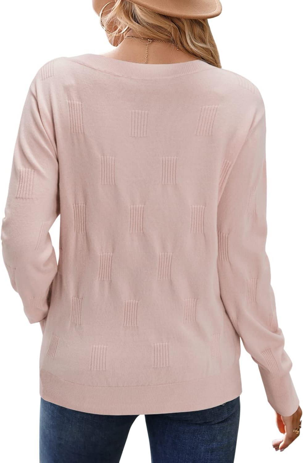 imageArachampampCloz Womens Soft V Neck Long Sleeve Fall Casual Regular Fit Sweater TopsLight Pink02