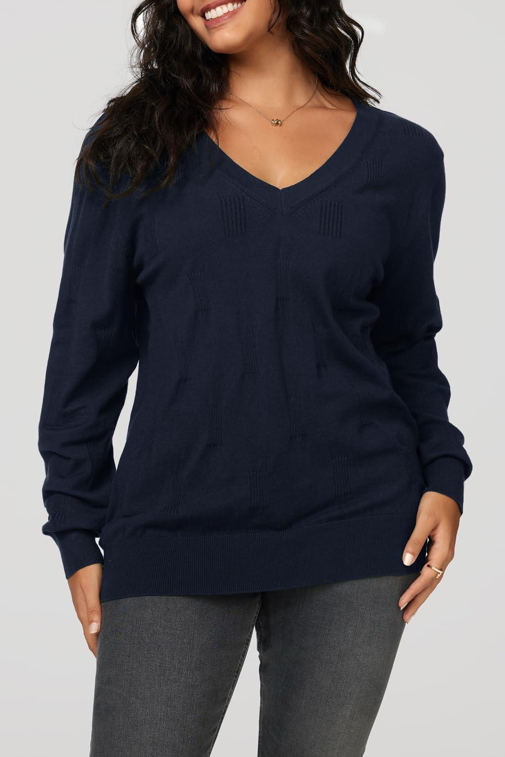 imageArachampampCloz Womens Soft V Neck Long Sleeve Fall Casual Regular Fit Sweater TopsNavy