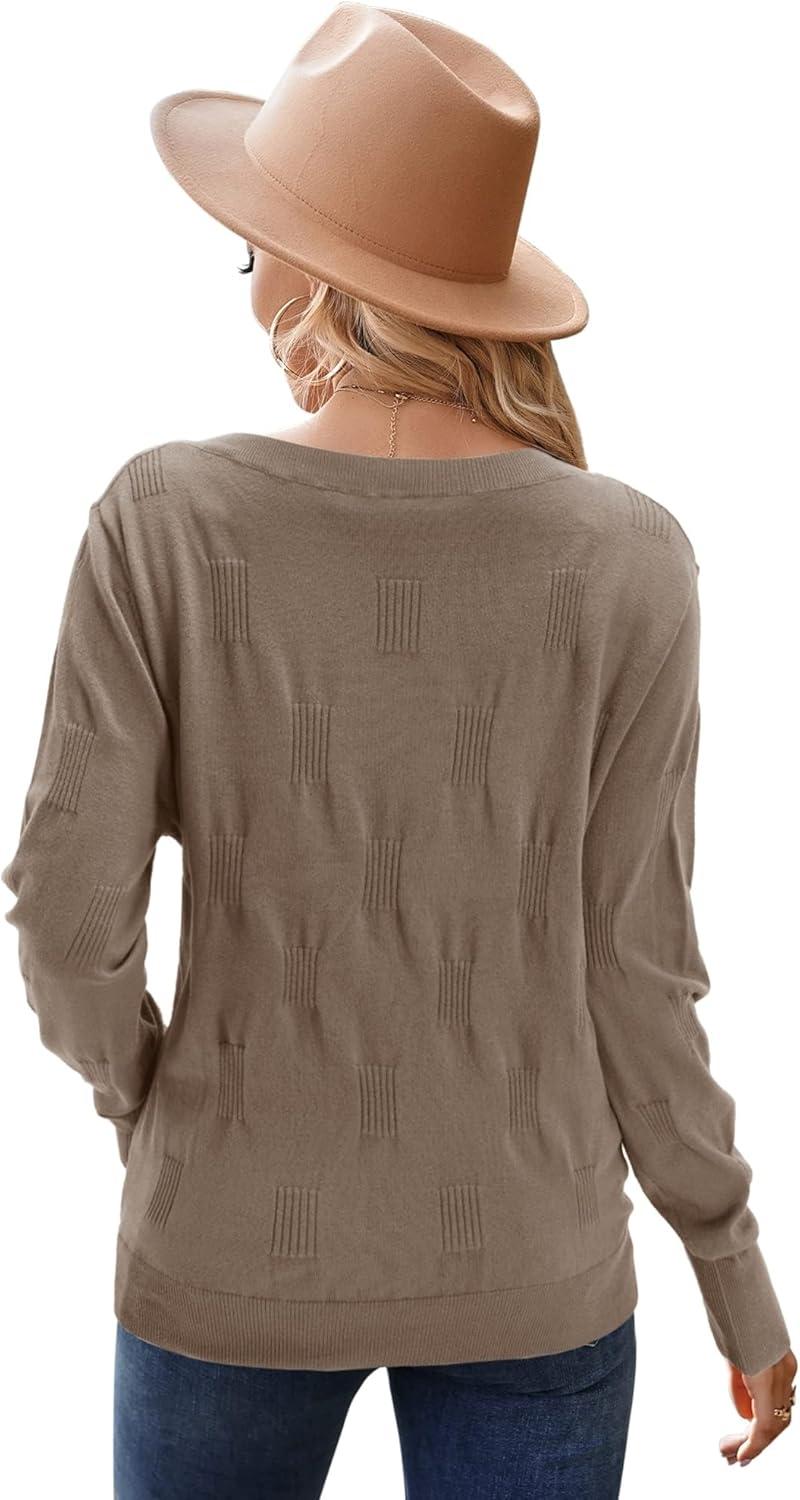 imageArachampampCloz Womens Soft V Neck Long Sleeve Fall Casual Regular Fit Sweater TopsNutmeg