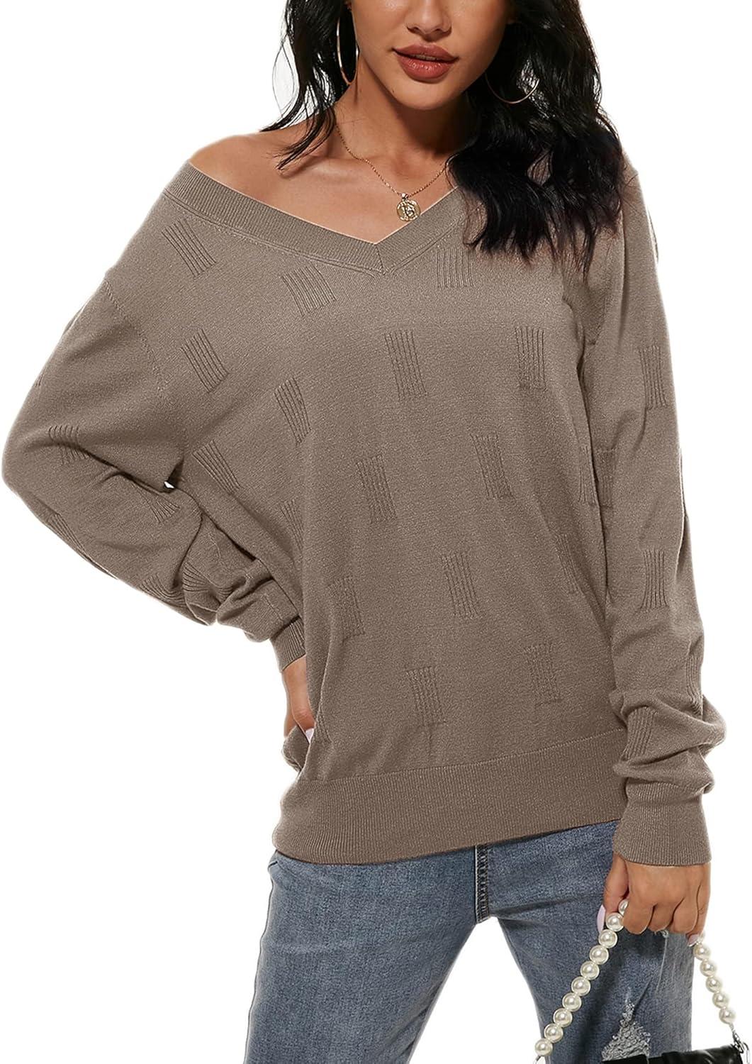 imageArachampampCloz Womens Soft V Neck Long Sleeve Fall Casual Regular Fit Sweater TopsNutmeg