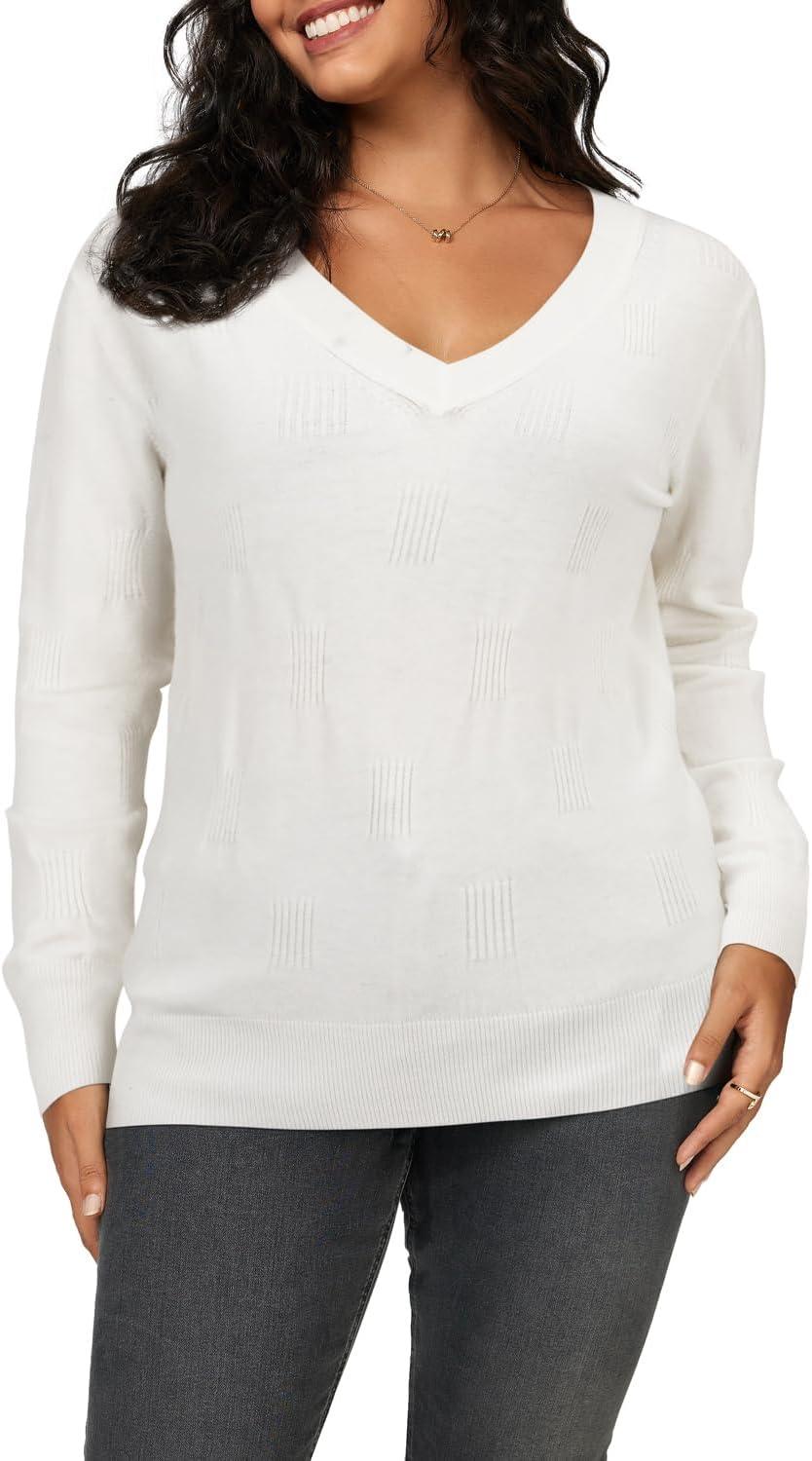 imageArachampampCloz Womens Soft V Neck Long Sleeve Fall Casual Regular Fit Sweater TopsOffwhite