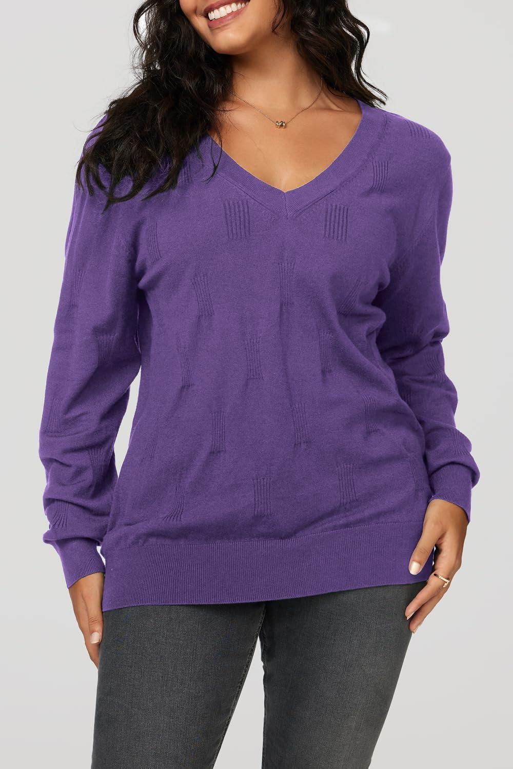 imageArachampampCloz Womens Soft V Neck Long Sleeve Fall Casual Regular Fit Sweater TopsPurple