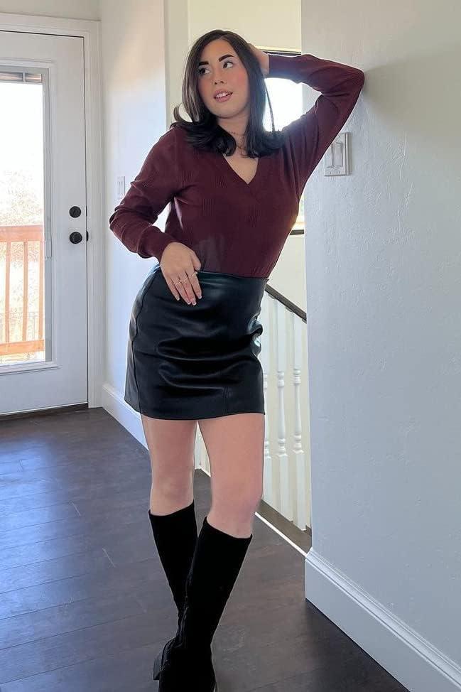 imageArachampampCloz Womens Soft V Neck Long Sleeve Fall Casual Regular Fit Sweater TopsPurplish Red