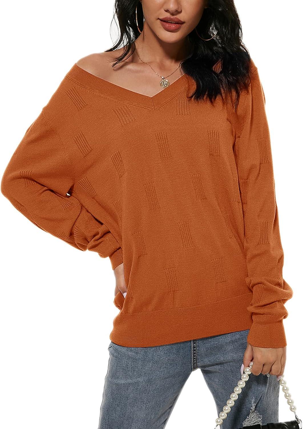 imageArachampampCloz Womens Soft V Neck Long Sleeve Fall Casual Regular Fit Sweater TopsRed Caramel
