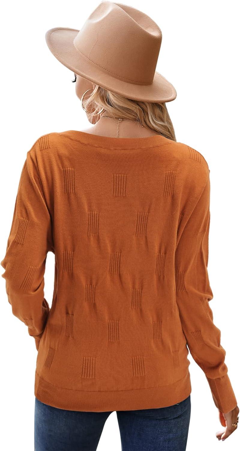 imageArachampampCloz Womens Soft V Neck Long Sleeve Fall Casual Regular Fit Sweater TopsRed Caramel
