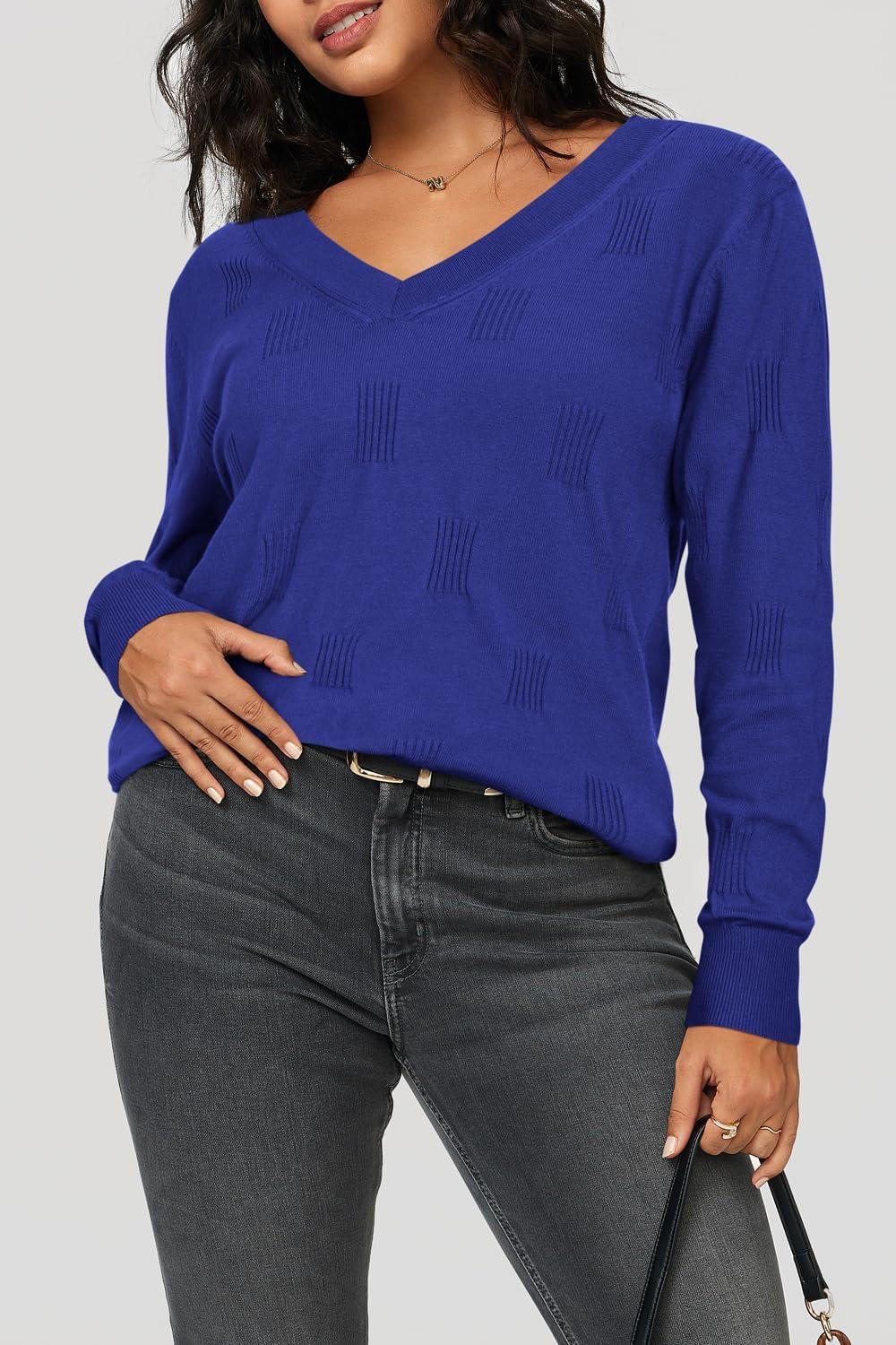 imageArachampampCloz Womens Soft V Neck Long Sleeve Fall Casual Regular Fit Sweater TopsRoyal Blue