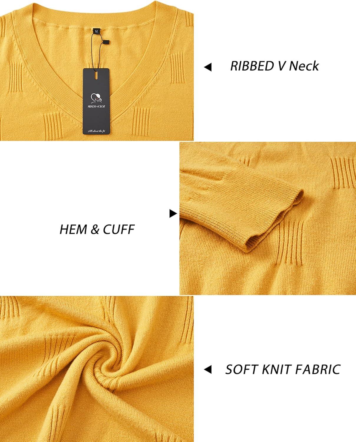 imageArachampampCloz Womens Soft V Neck Long Sleeve Fall Casual Regular Fit Sweater TopsYellow