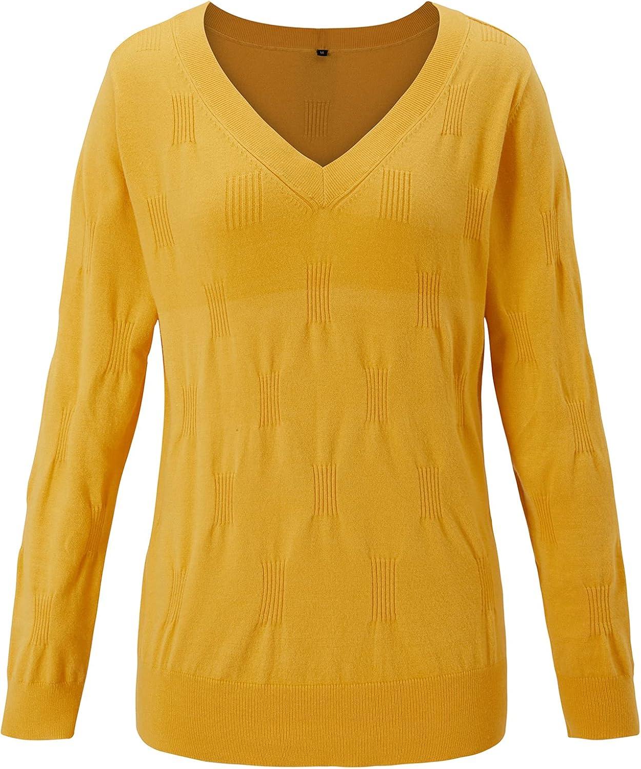 imageArachampampCloz Womens Soft V Neck Long Sleeve Fall Casual Regular Fit Sweater TopsYellow