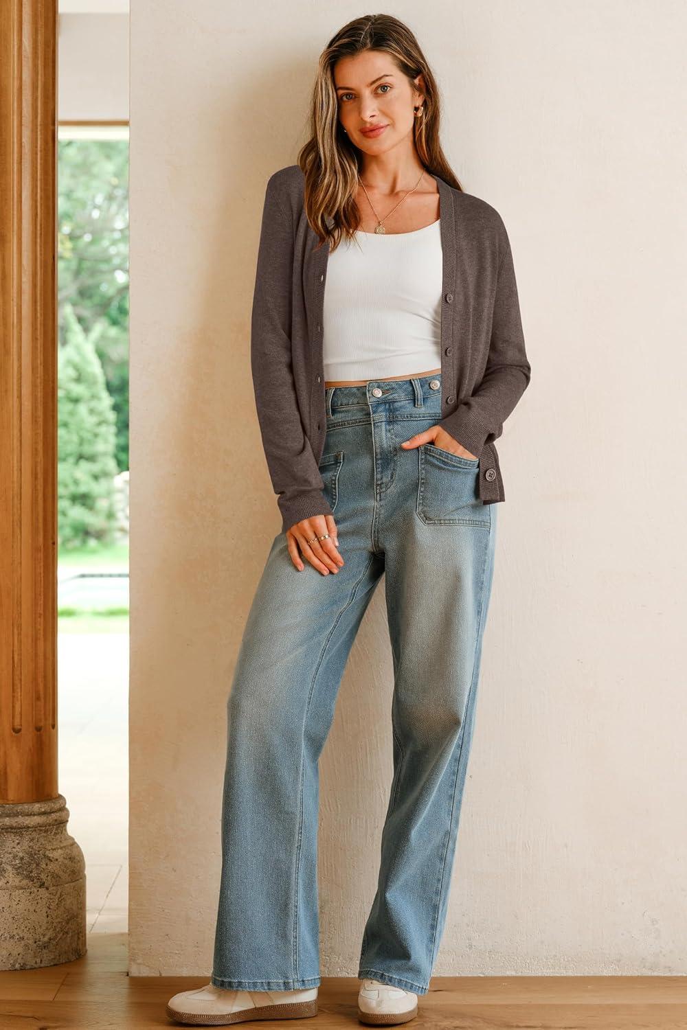 imageArachampampCloz Womens Wool Blend Business Casual Cardigan Sweaters 2025Coffee