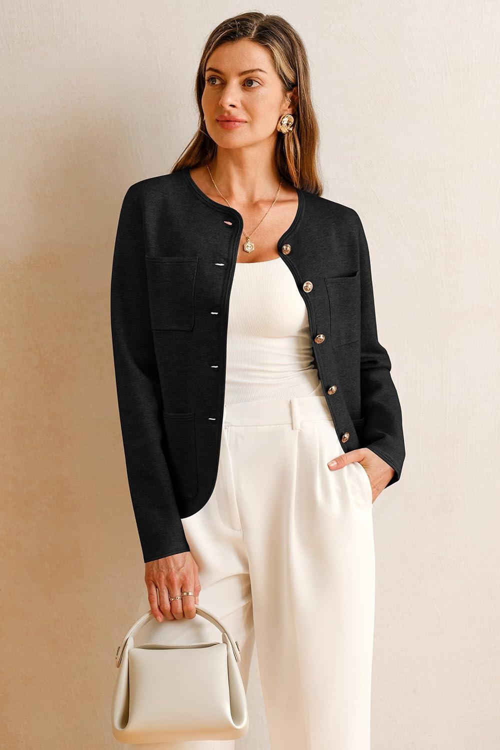 imageArachampampCloz Womens Wool Blend Sweater Blazers Business Casual Jacket with Pockets 2025Black