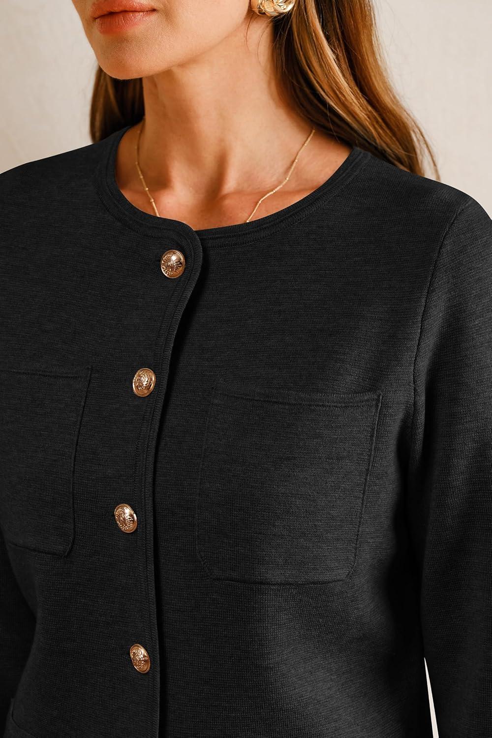 imageArachampampCloz Womens Wool Blend Sweater Blazers Business Casual Jacket with Pockets 2025Black