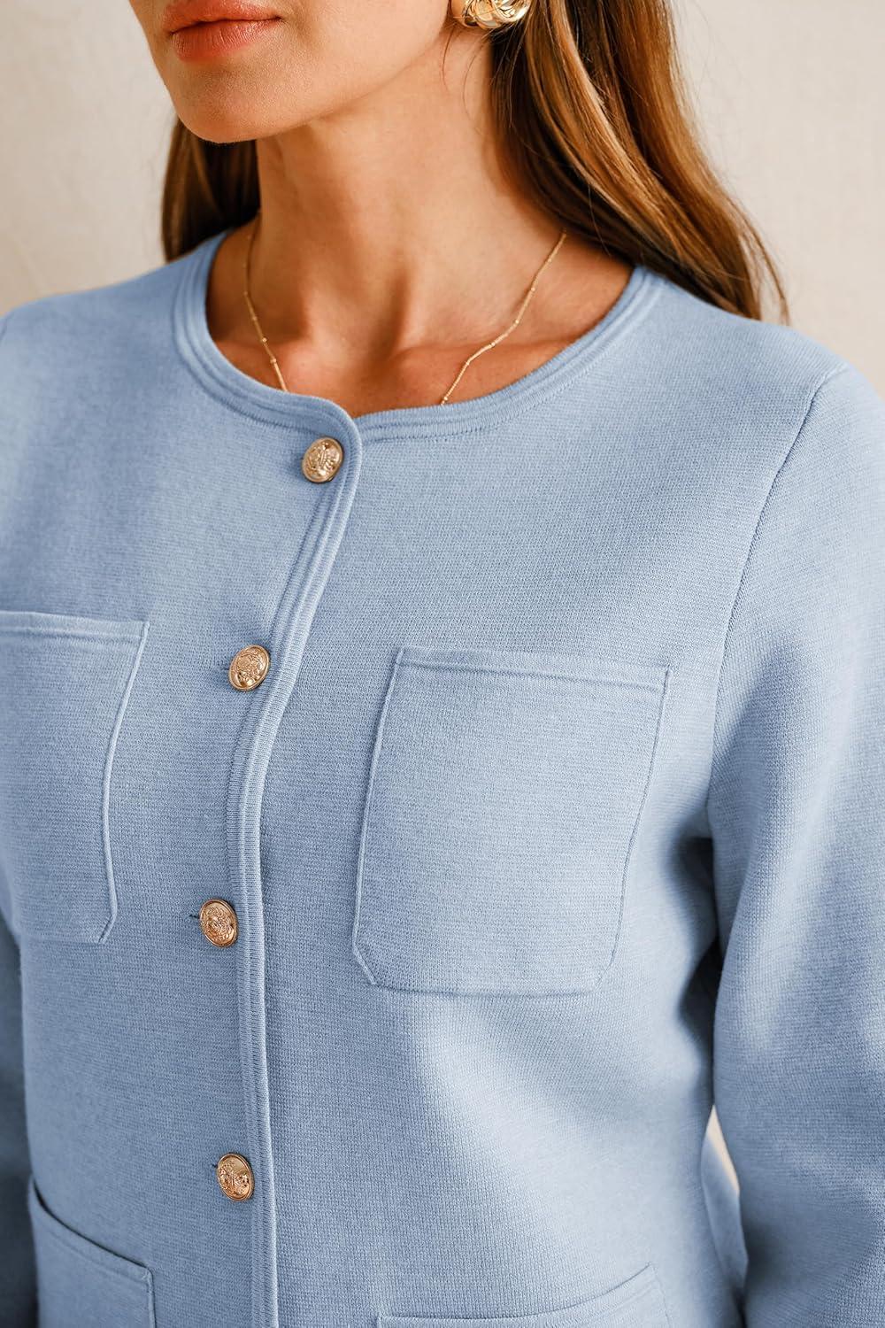 imageArachampampCloz Womens Wool Blend Sweater Blazers Business Casual Jacket with Pockets 2025Blue