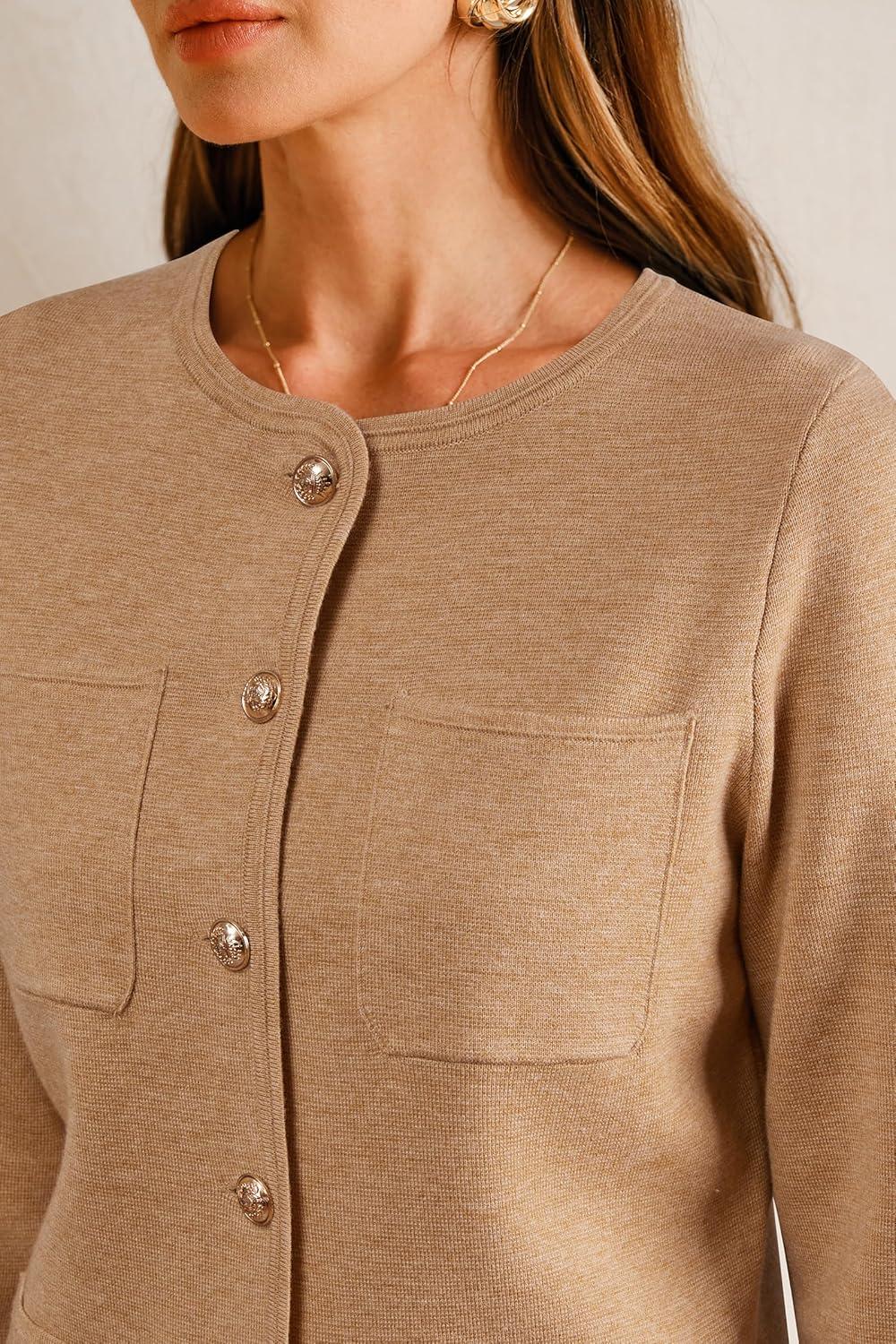 imageArachampampCloz Womens Wool Blend Sweater Blazers Business Casual Jacket with Pockets 2025Brown