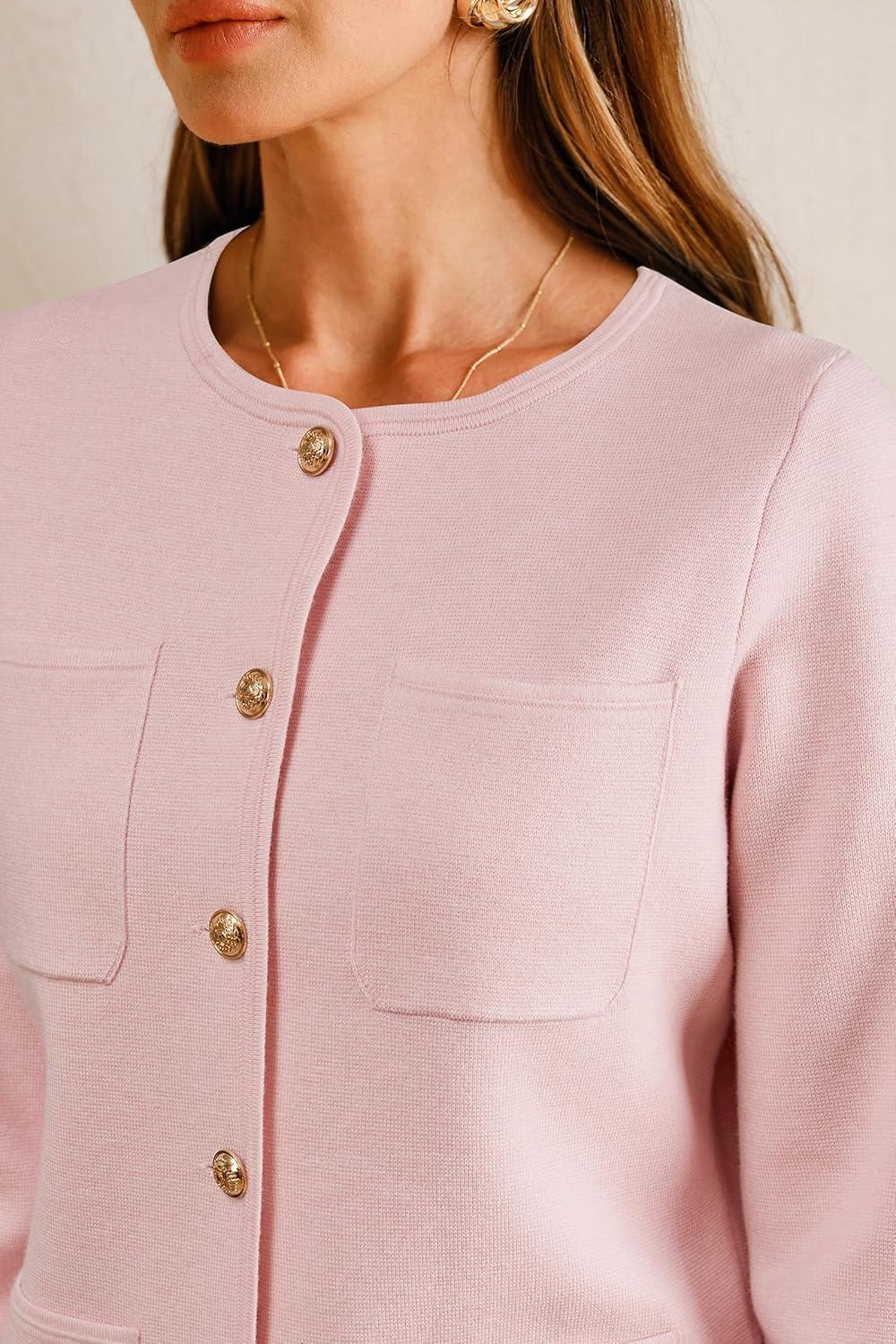 imageArachampampCloz Womens Wool Blend Sweater Blazers Business Casual Jacket with Pockets 2025Pink