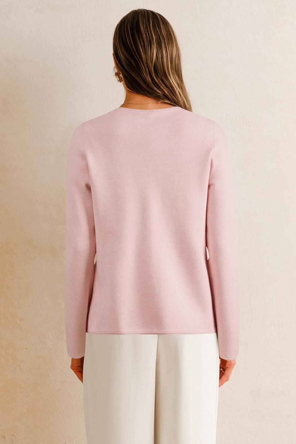 imageArachampampCloz Womens Wool Blend Sweater Blazers Business Casual Jacket with Pockets 2025Pink