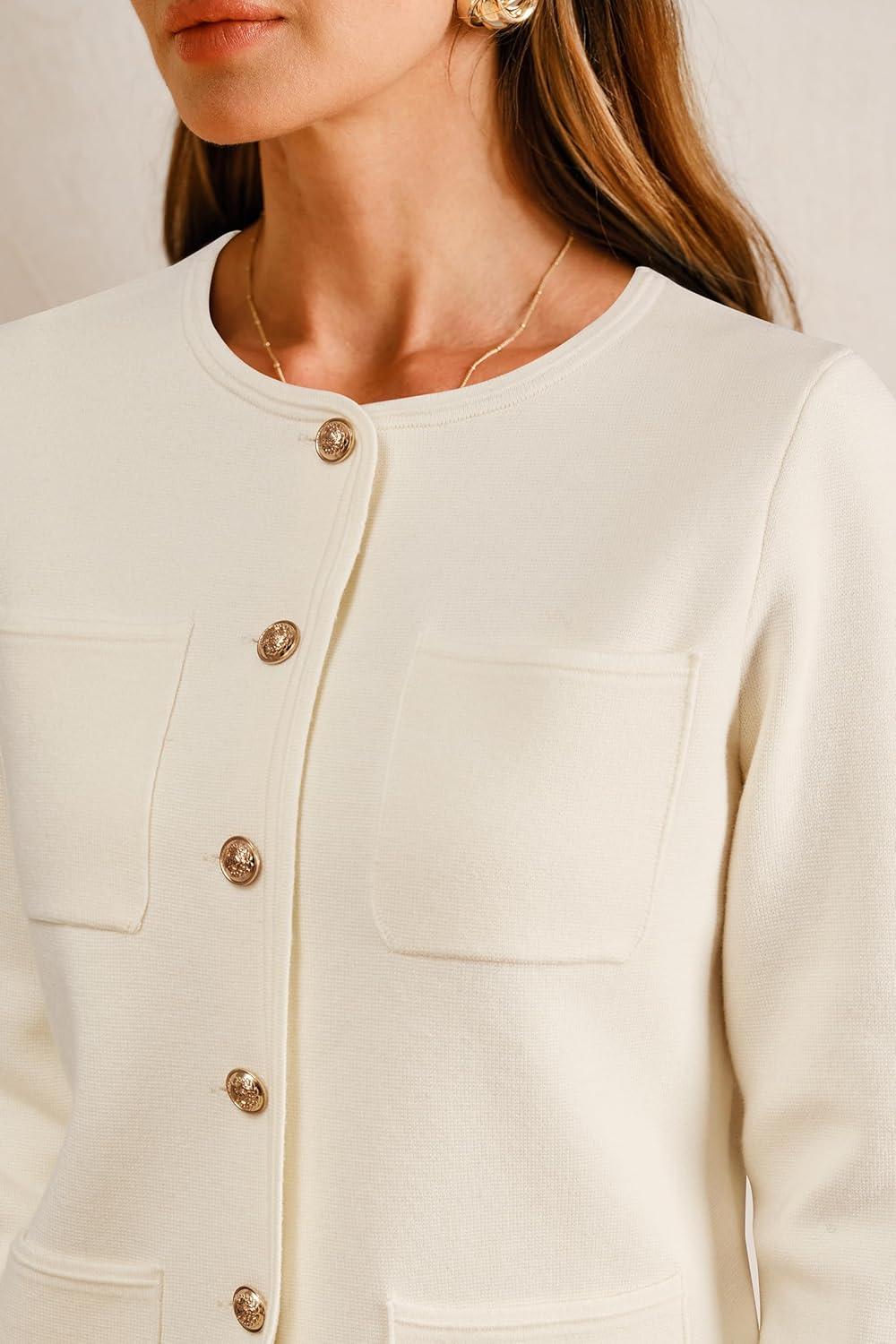 imageArachampampCloz Womens Wool Blend Sweater Blazers Business Casual Jacket with Pockets 2025White