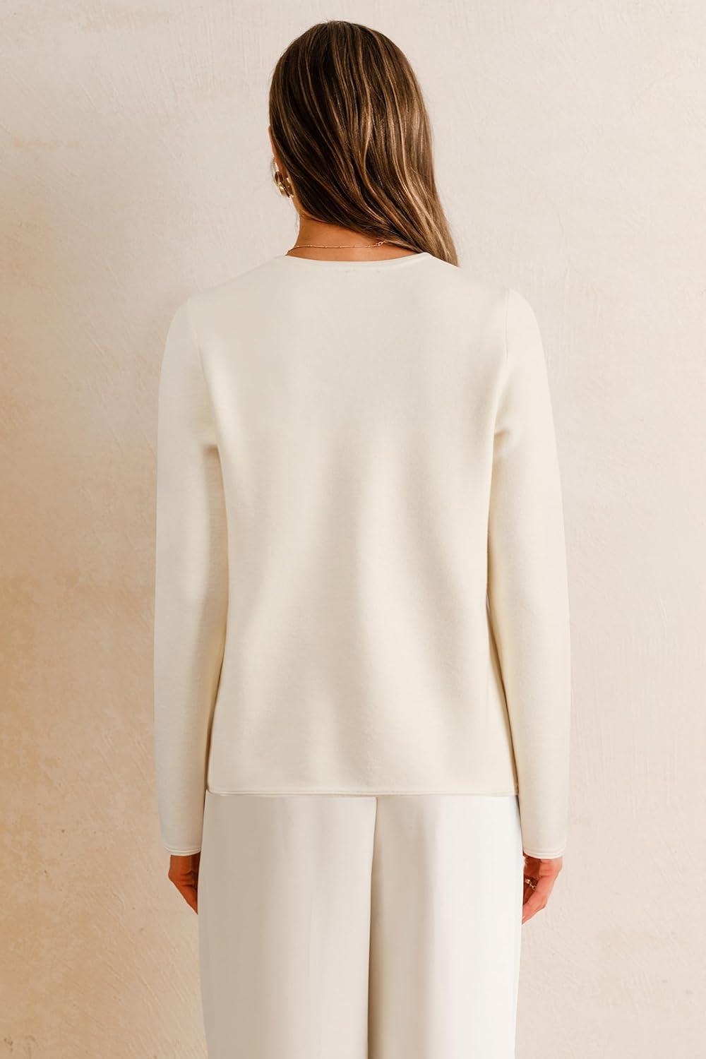 imageArachampampCloz Womens Wool Blend Sweater Blazers Business Casual Jacket with Pockets 2025White