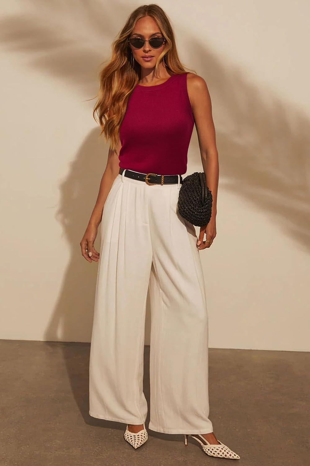 imageArachampampCloz Womens Wool Blend Sweaters Non See Through AllSeason Business Casual Tank 2025Burgundy Red