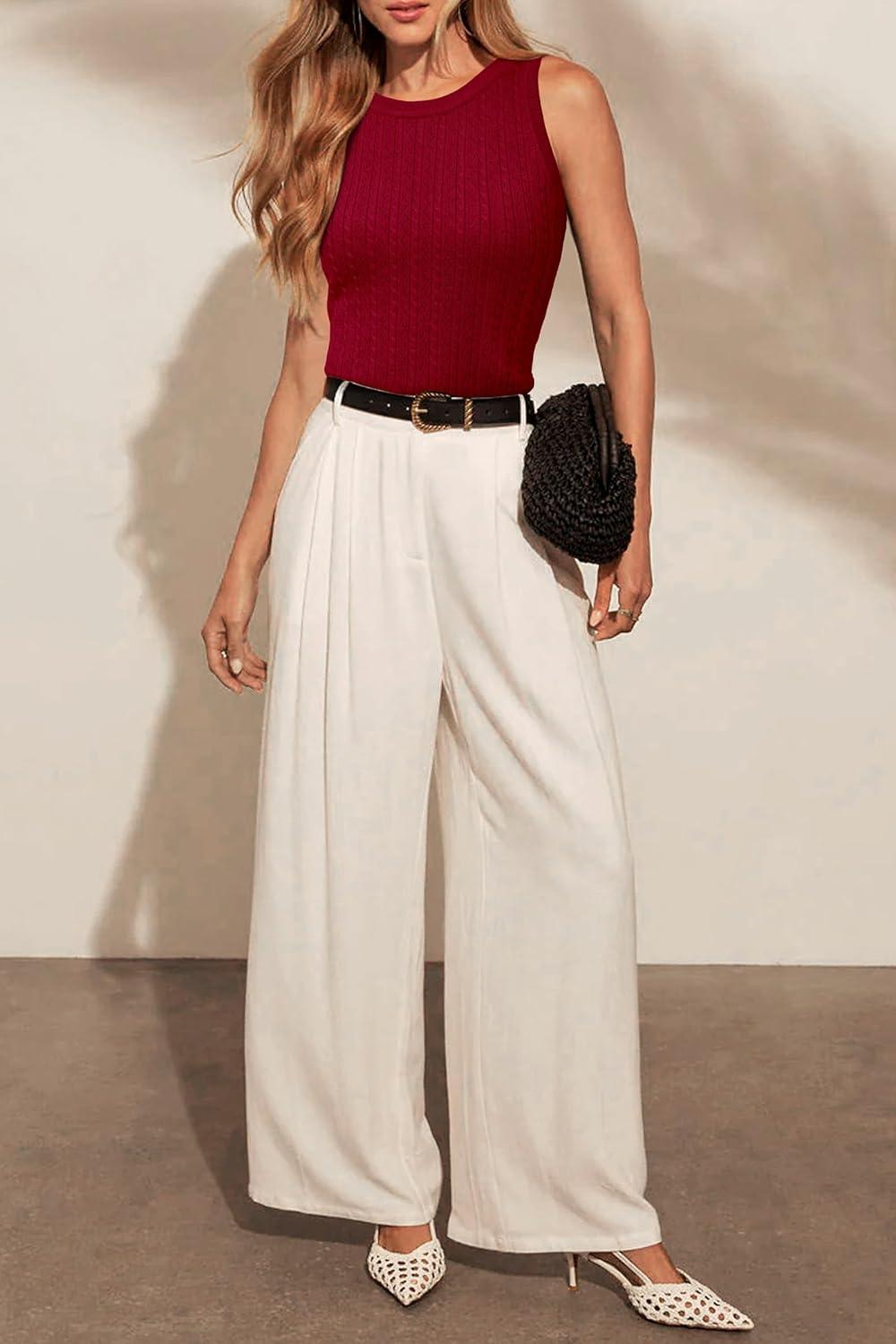 imageArachampampCloz Womens Wool Blend Sweaters Non See Through AllSeason Business Casual Tank 2025Cburgundy Red