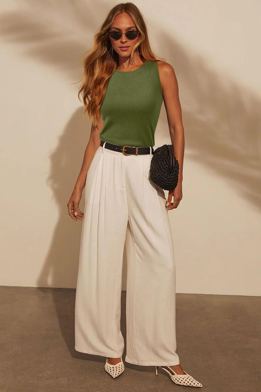 imageArachampampCloz Womens Wool Blend Sweaters Non See Through AllSeason Business Casual Tank 2025Grass Green