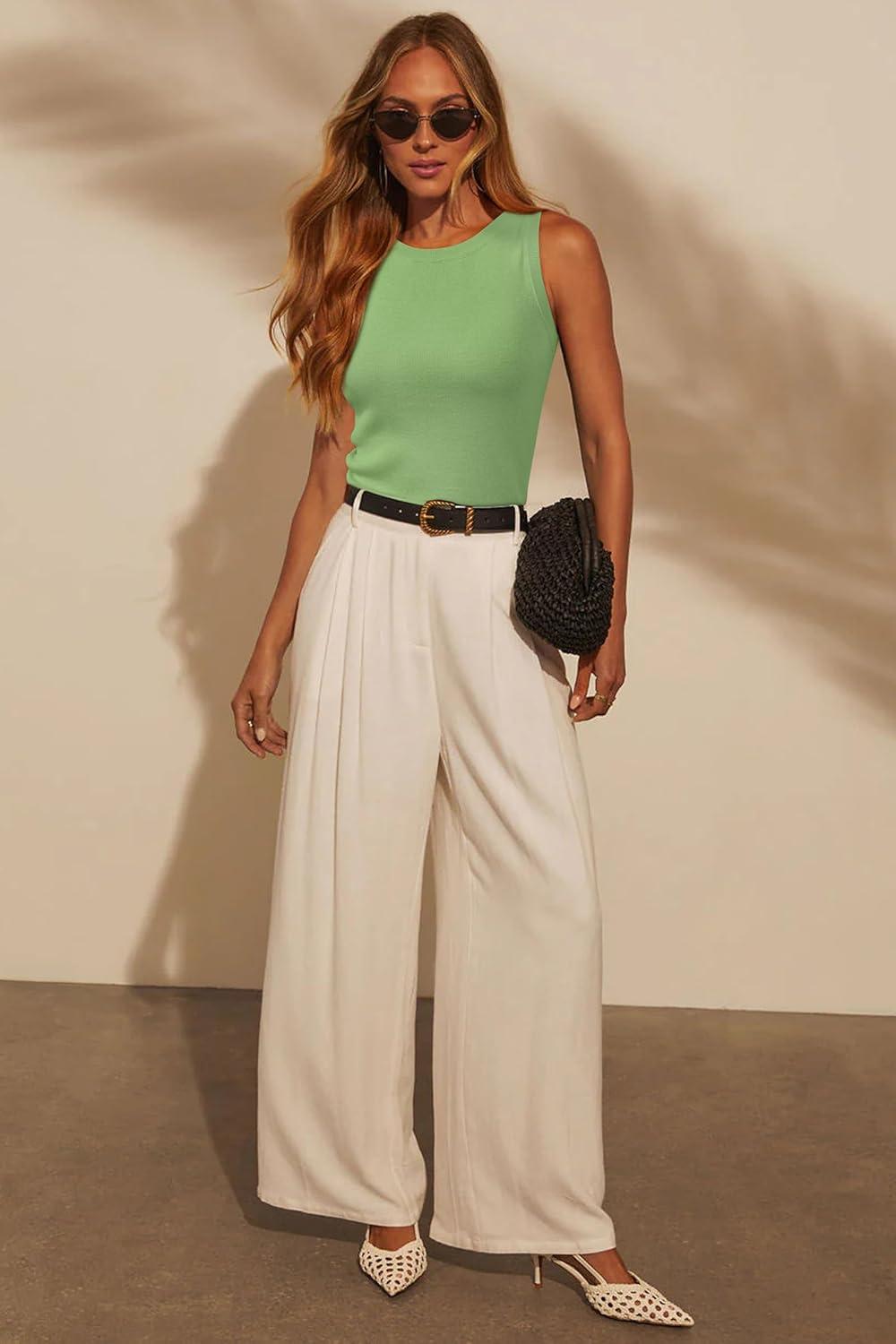 imageArachampampCloz Womens Wool Blend Sweaters Non See Through AllSeason Business Casual Tank 2025Leaves Green