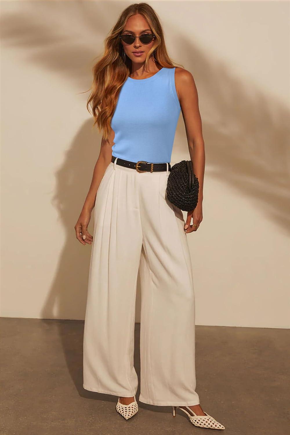 imageArachampampCloz Womens Wool Blend Sweaters Non See Through AllSeason Business Casual Tank 2025Light Blue