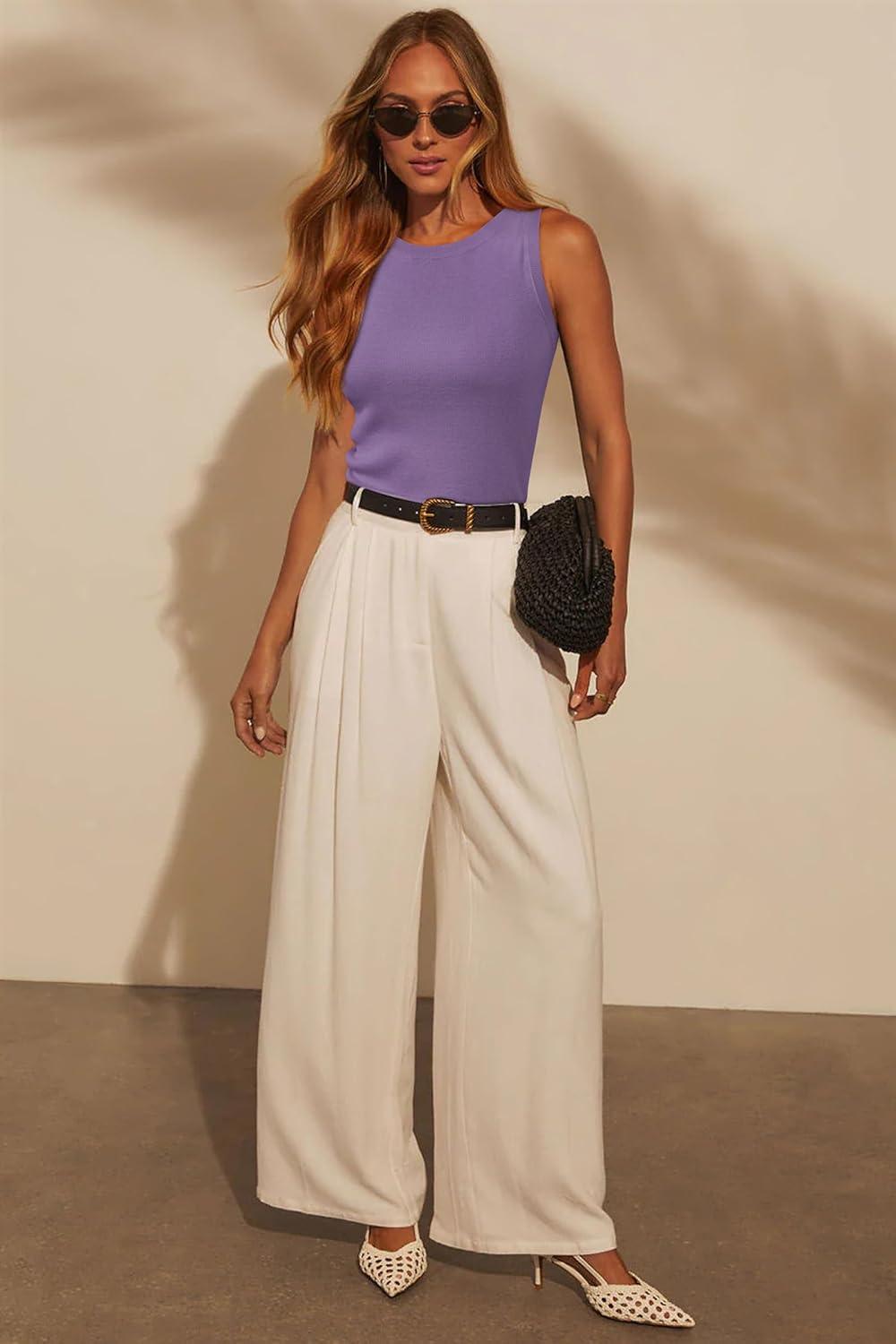 imageArachampampCloz Womens Wool Blend Sweaters Non See Through AllSeason Business Casual Tank 2025Lilac Purple