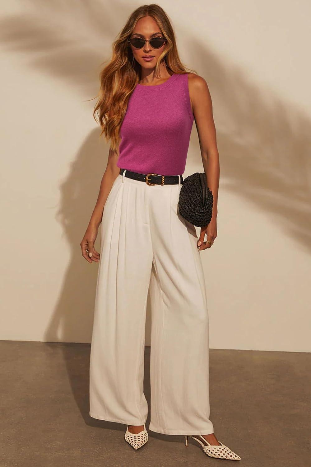 imageArachampampCloz Womens Wool Blend Sweaters Non See Through AllSeason Business Casual Tank 2025Rose Red