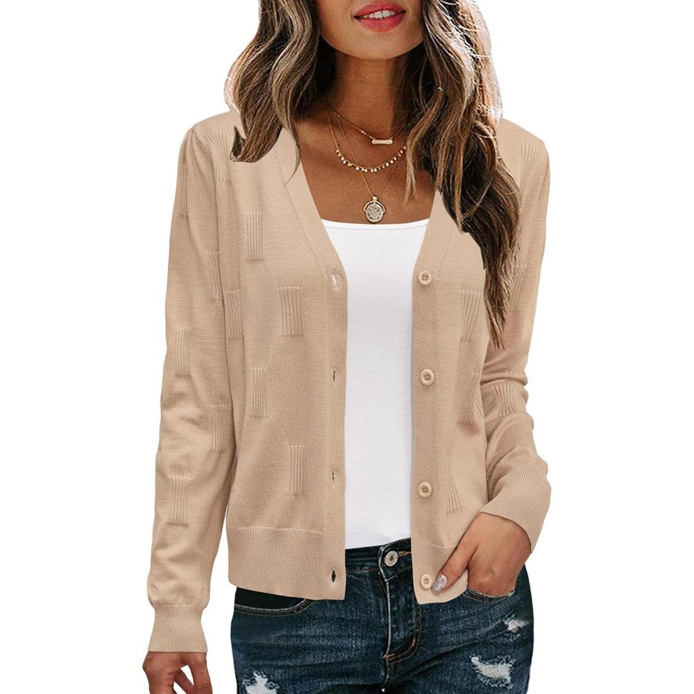 imageArachampampCloz Womens Soft Cropped Cardigan Casual Lightweight Shrug Sweater TopsApricot