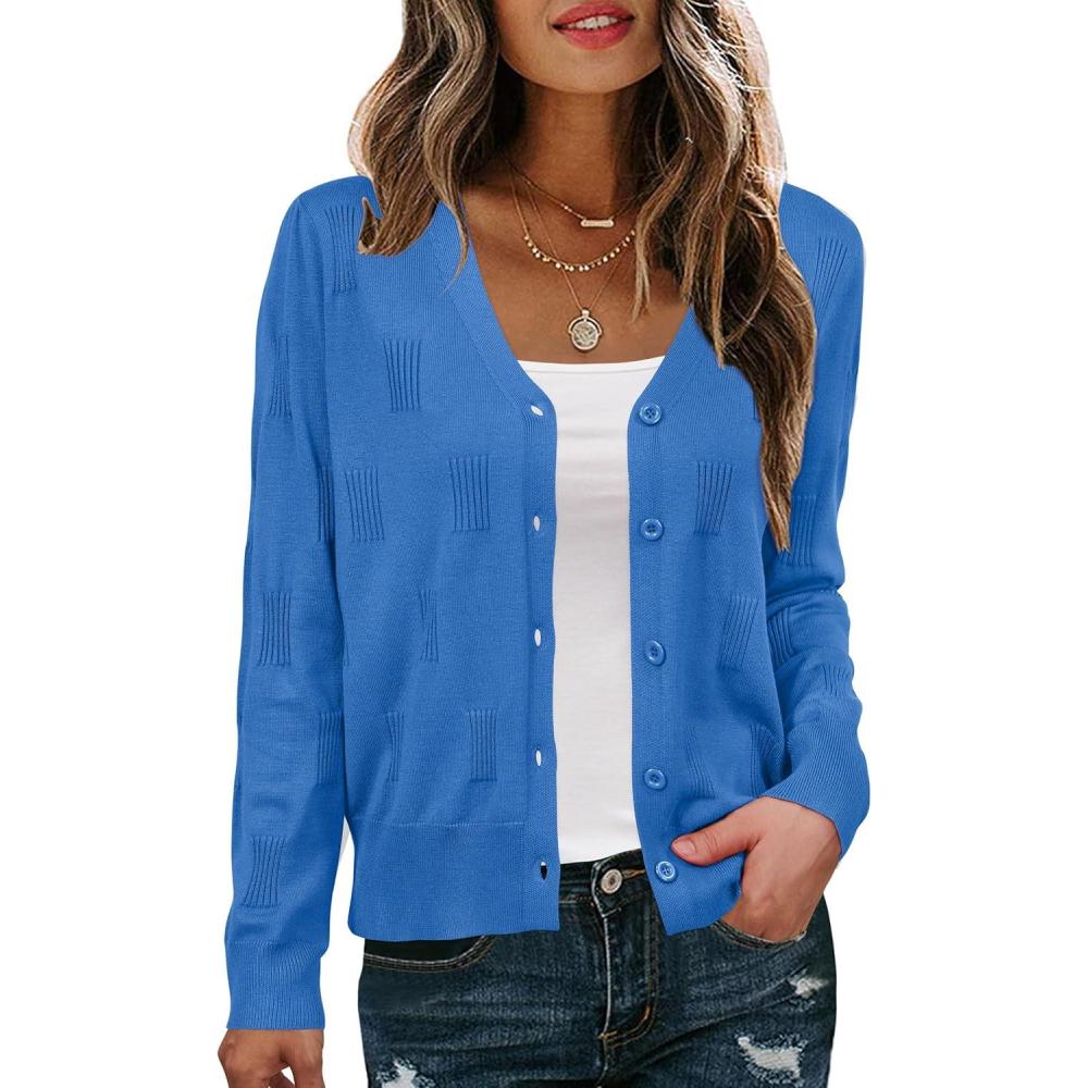 imageArachampampCloz Womens Soft Cropped Cardigan Casual Lightweight Shrug Sweater TopsBlue