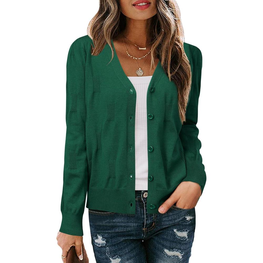 imageArachampampCloz Womens Soft Cropped Cardigan Casual Lightweight Shrug Sweater TopsDeep Green