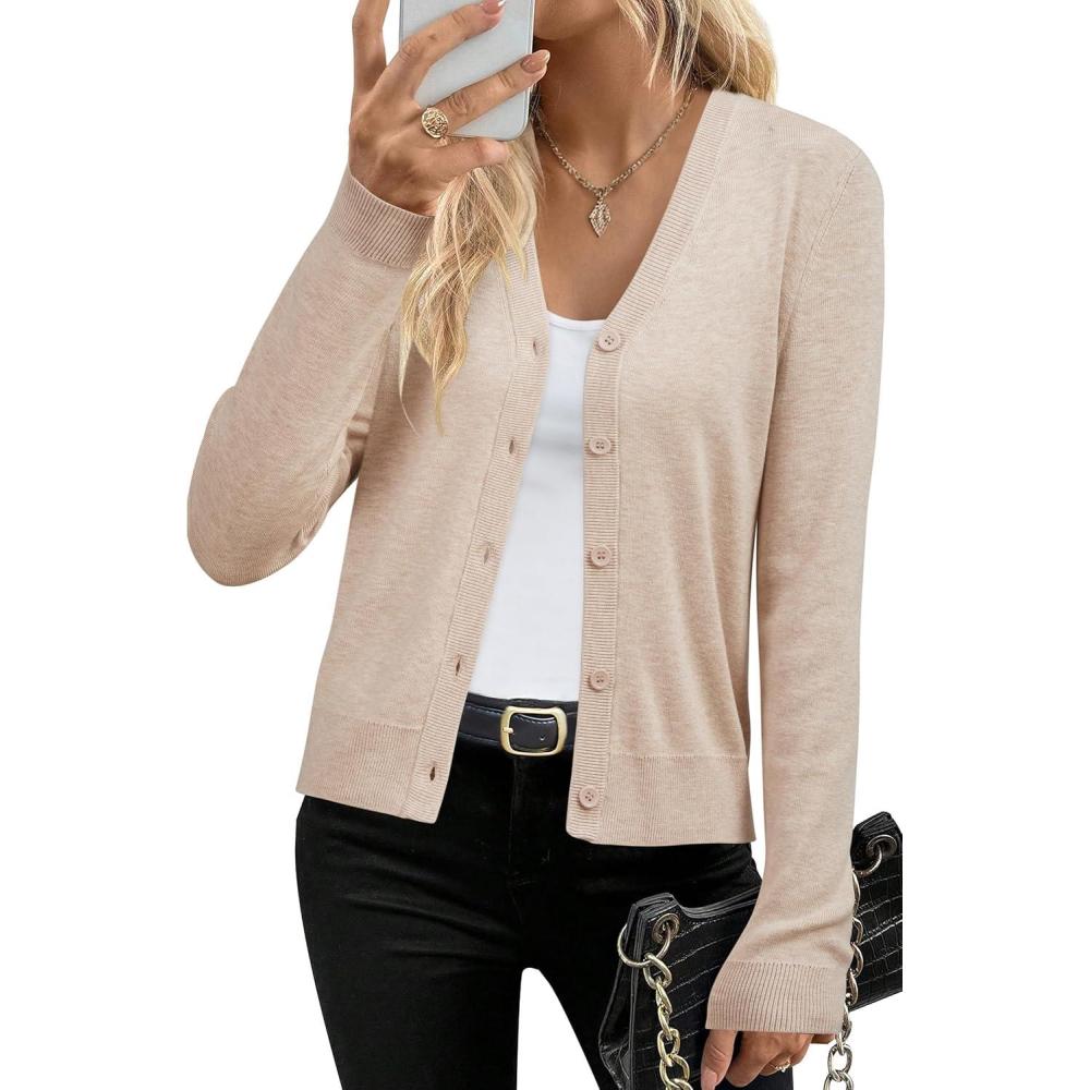 imageArachampampCloz Womens Wool Blend Business Casual Cardigan Sweaters 2025Apricot
