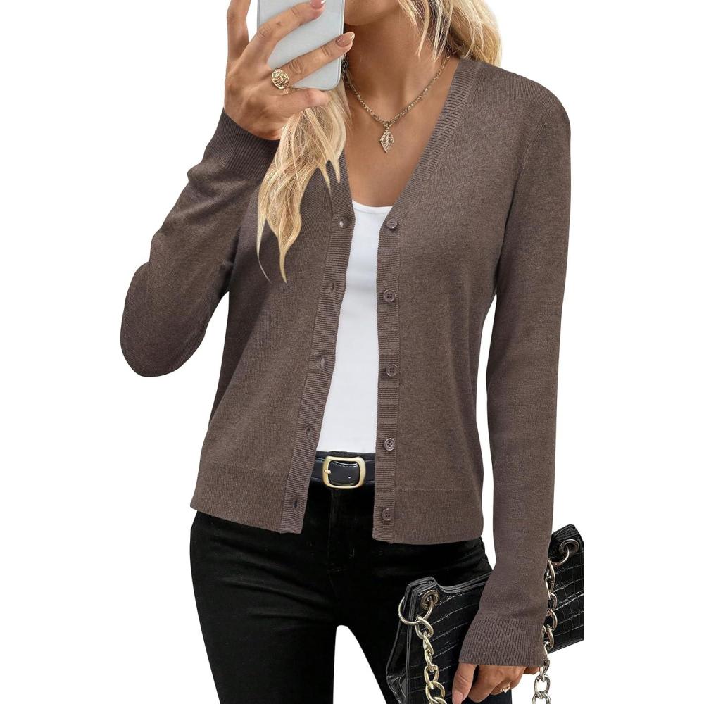 imageArachampampCloz Womens Wool Blend Business Casual Cardigan Sweaters 2025Coffee