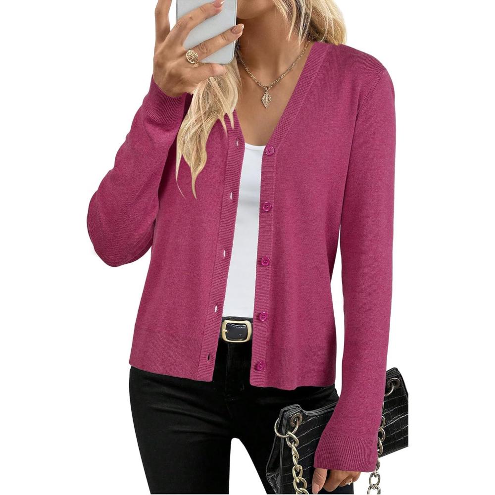 imageArachampampCloz Womens Wool Blend Business Casual Cardigan Sweaters 2025Ruby Pink